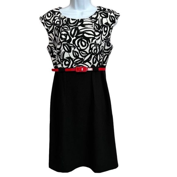 Dress Barn black & white belted dress size 8 - Picture 1 of 7